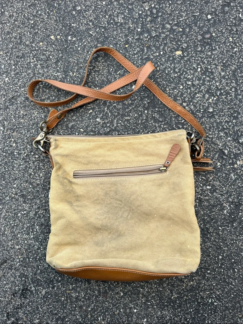 Myra Bag Tan & Cream Crossbody with Tribal Weave and Haircalf Accents